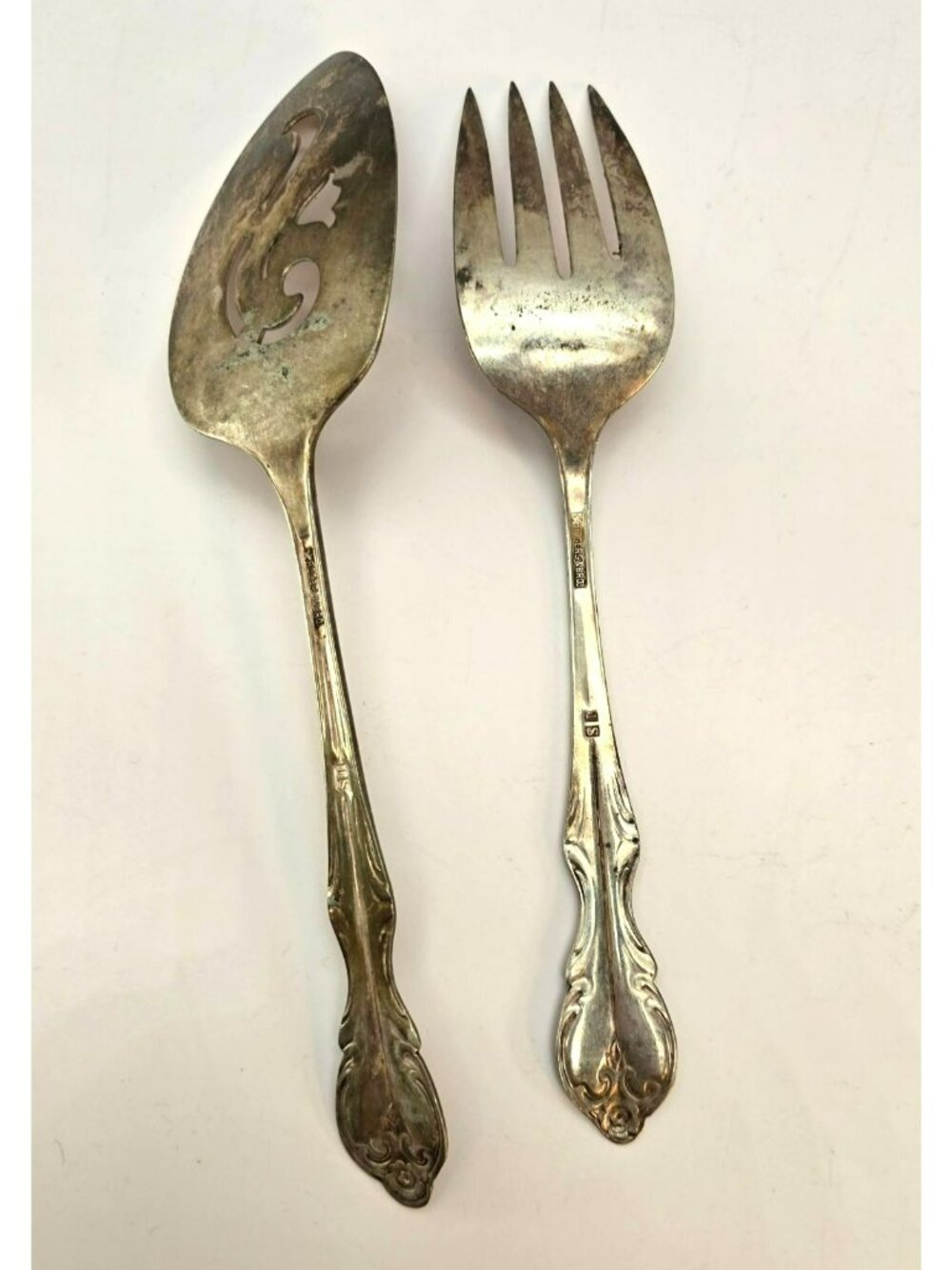 Antique Rogers Bros Silverplate Pie Server And Fork Floral Pattern CM2266 - Picture 2 of 6